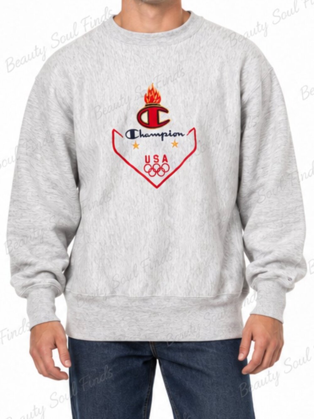 Vintage 1990s Champion Reverse Weave USA Olympics Gray Sweatshirt Extra Large